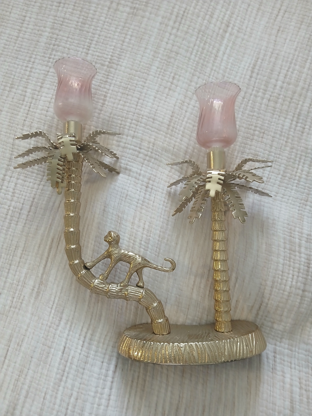 Vintage Brass Monkey Double Palm Tree Candle Holder ou Brass Monkey and Twin Pal